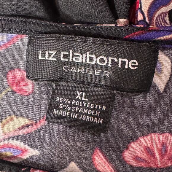Liz Claiborne Career X-Large Tunic Top Floral Stretch Side Tie Knot 3/4 Sleeve - Picture 6 of 7